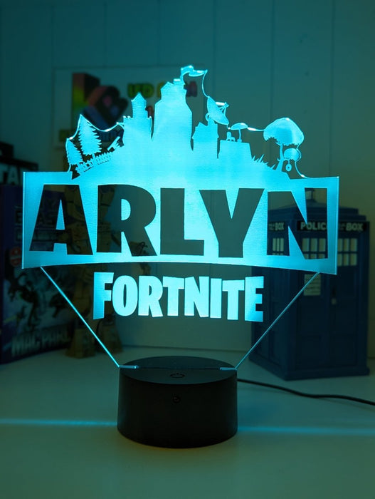 Fortnite Personalised Name Gamer Room Light 3D LED Night Light Lamp - KustomboxNight Lights & Ambient LightingKustomboxStandard Size 220mm HighBlack Base
