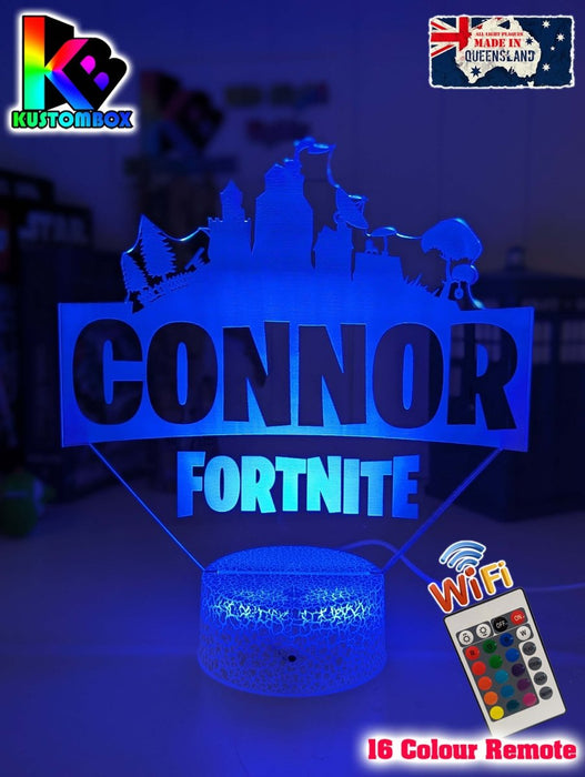 Fortnite Personalised Name Gamer Room Light 3D LED Night Light Lamp - KustomboxNight Lights & Ambient LightingKustomboxStandard Size 220mm HighBlack Base