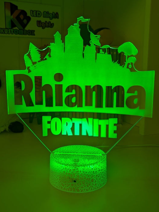 Fortnite Personalised Name Gamer Room Light 3D LED Night Light Lamp - KustomboxNight Lights & Ambient LightingKustomboxStandard Size 220mm HighBlack Base