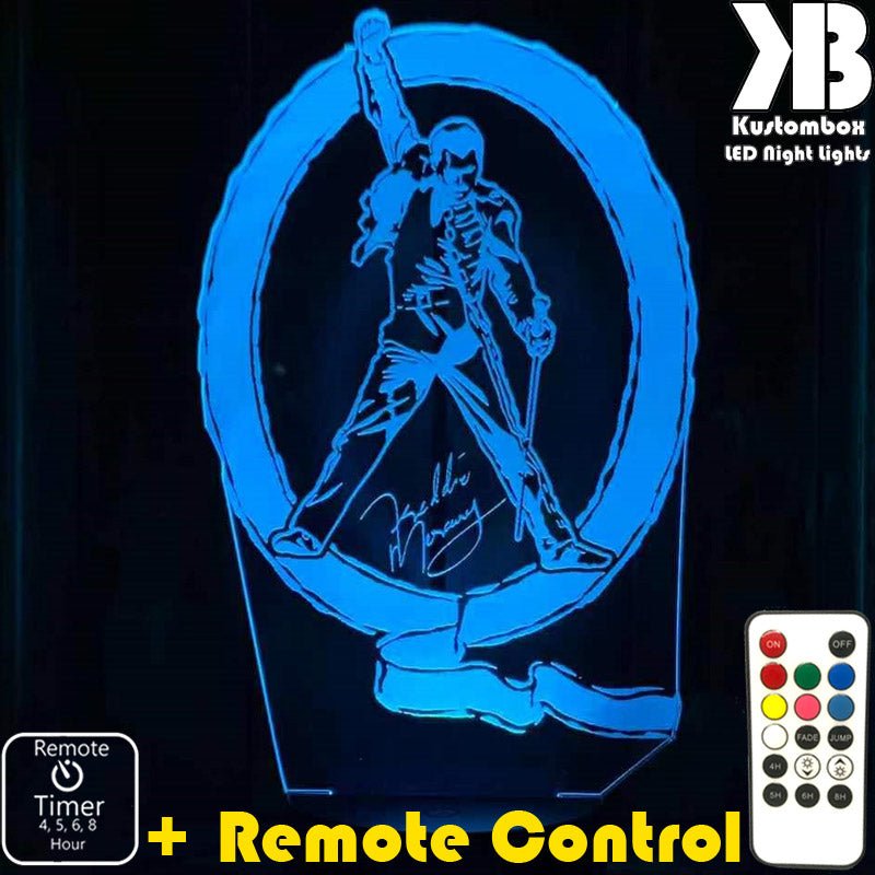 Freddie Mercury Queen Music 3D LED Night Light Lamp - KustomboxNight Lights & Ambient LightingKustomboxStandard Size