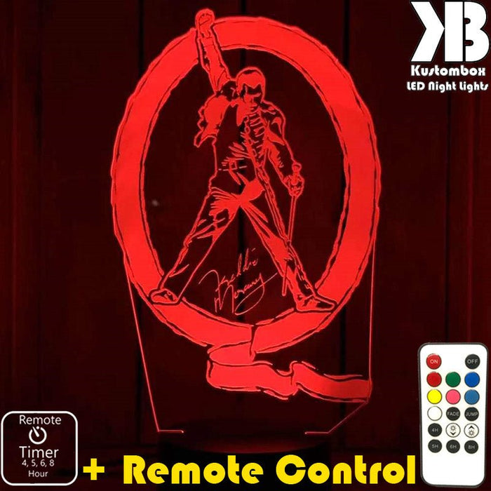 Freddie Mercury Queen Music 3D LED Night Light Lamp - KustomboxNight Lights & Ambient LightingKustomboxStandard Size