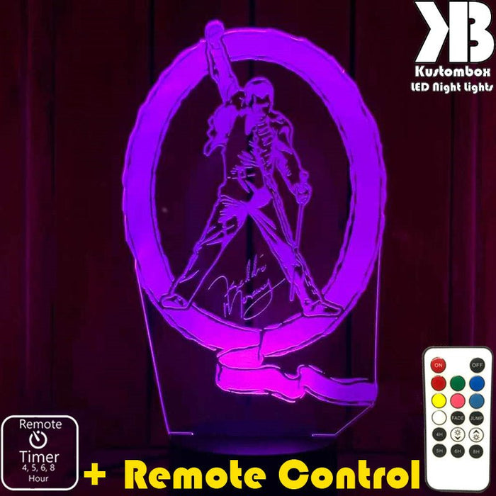 Freddie Mercury Queen Music 3D LED Night Light Lamp - KustomboxNight Lights & Ambient LightingKustomboxStandard Size