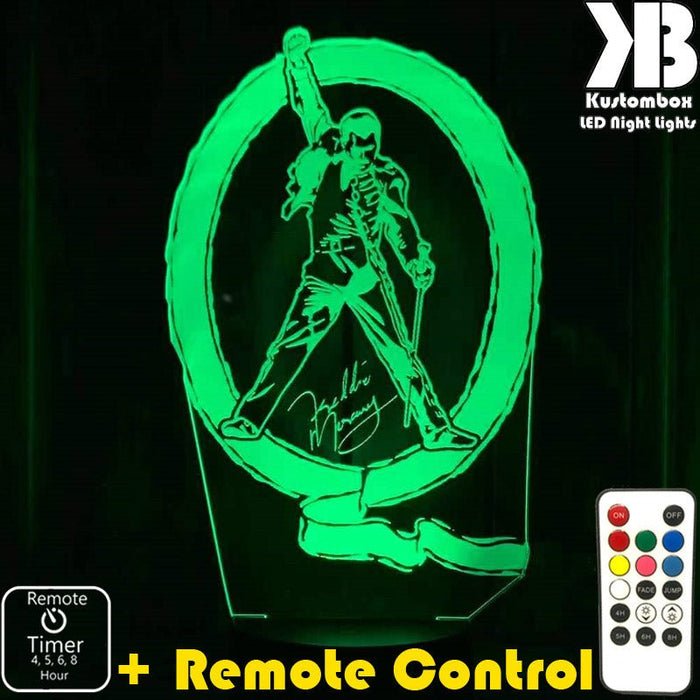 Freddie Mercury Queen Music 3D LED Night Light Lamp - KustomboxNight Lights & Ambient LightingKustomboxStandard Size