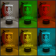 Freemantle Dockers 3D LED night light glowing softly in a child’s room. Black base colour change collage 