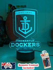 Freemantle Dockers 3D LED lamp with 16-colour remote control – adjustable brightness and fade 