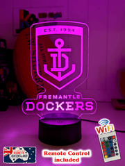 Freemantle Dockers 3D LED light glowing in red, blue, green, yellow, purple, white and more.