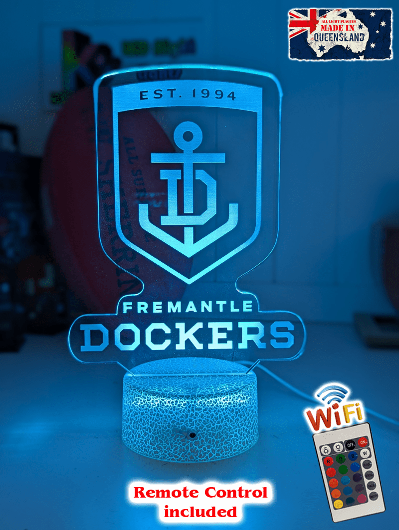 Freemantle Dockers 3D LED ball light – AFL team décor for man caves, bars or fan spaces.
