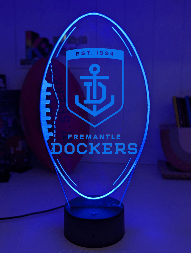 Fremantle dockers 3D LED lamp with custom name and 16-colour glow.