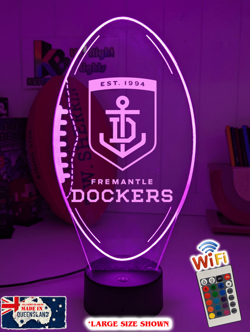 Fremantle dockers ball shaped LED lamp with 16-colour light modes and remote.
