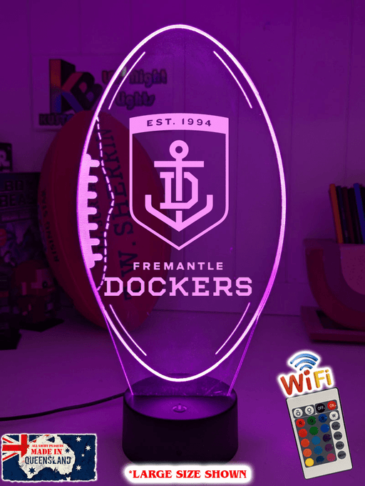 Fremantle dockers ball shaped LED lamp with 16-colour light modes and remote.