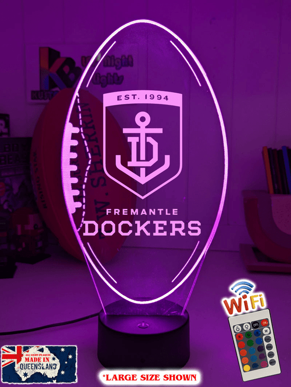 Fremantle dockers ball shaped LED lamp with 16-colour light modes and remote.