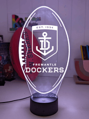 Fremantle dockers 3D LED light glowing in red, blue, green, yellow, purple, white and more.