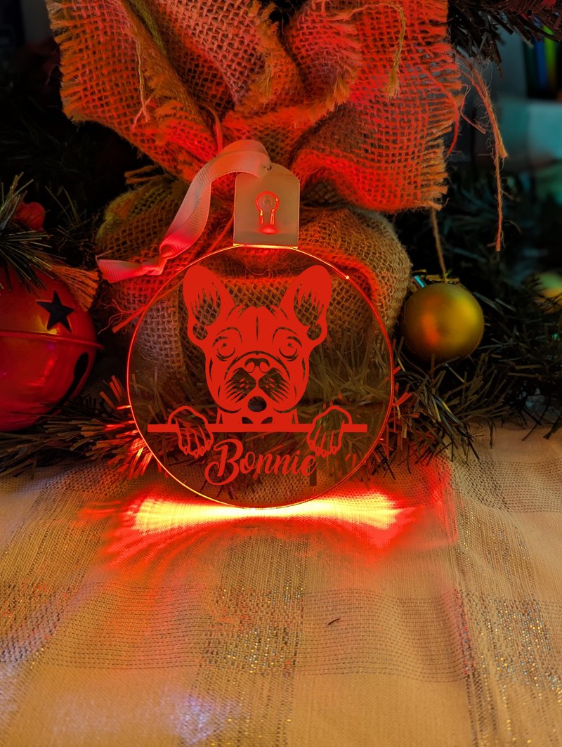 French Bulldog Dog Personalised Name Christmas Light Bauble Decoration - KustomboxNight Lights & Ambient LightingKustomboxBauble - Standard Size