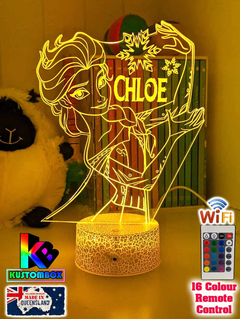 Frozen Elsa Personalised Name 3D LED Night Light Childrens Lamp — Kustombox