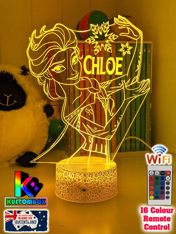 Frozen Elsa Personalised Name 3D LED Night Light Childrens Lamp - KustomboxNight Lights & Ambient LightingKustomboxStandard Size - No Name