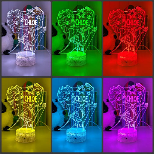 Frozen Elsa Personalised Name 3D LED Night Light Childrens Lamp - KustomboxNight Lights & Ambient LightingKustomboxStandard Size - No Name