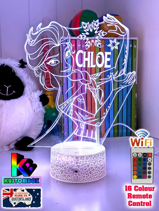 Frozen Elsa Personalised Name 3D LED Night Light Childrens Lamp - KustomboxNight Lights & Ambient LightingKustomboxStandard Size - No Name