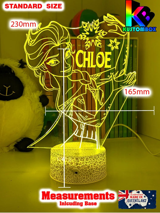 Frozen Elsa Personalised Name 3D LED Night Light Childrens Lamp - KustomboxNight Lights & Ambient LightingKustomboxStandard Size - No Name
