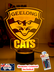 Geelong Cats 3D LED lamp with 16-colour remote control – adjustable brightness and fade.