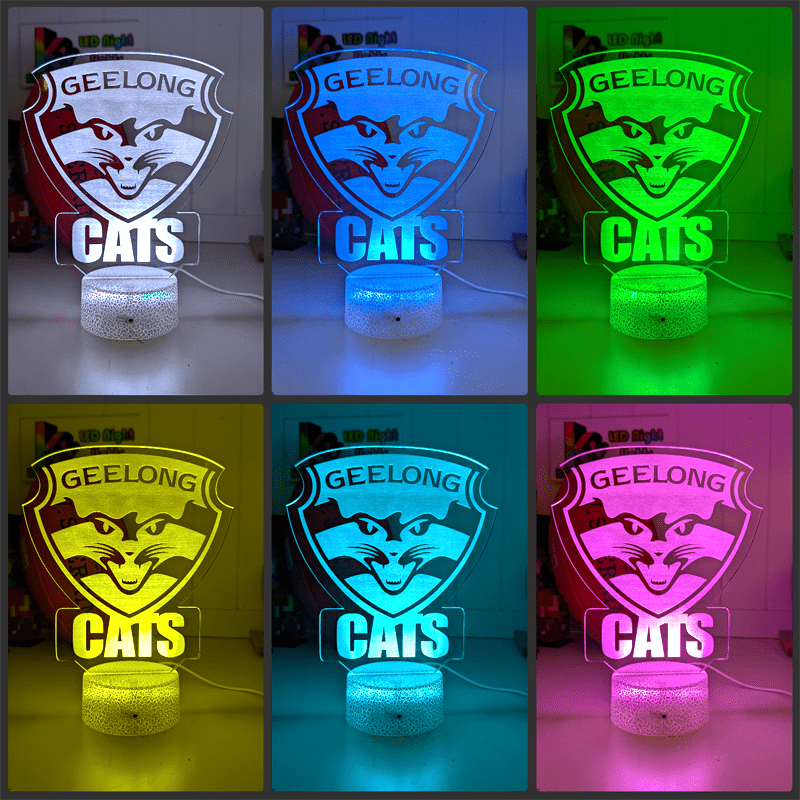  Geelong Cats 3D LED lamp with custom name and 16-colour glow.