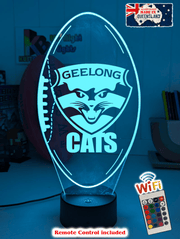 Geelong Cats ball shaped LED lamp with 16-colour light modes and remote.