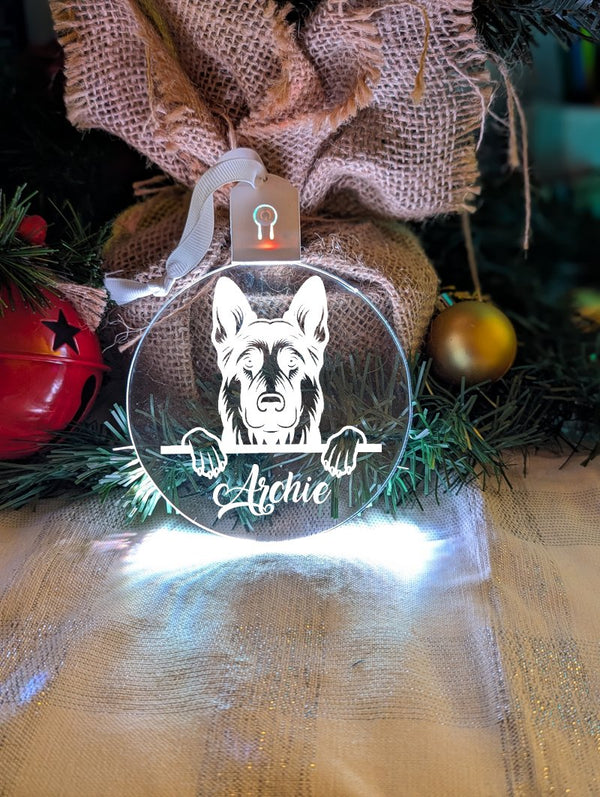 German Shepherd Dog Personalised Name Christmas Light Bauble Decoration - KustomboxNight Lights & Ambient LightingKustomboxBauble - Standard Size