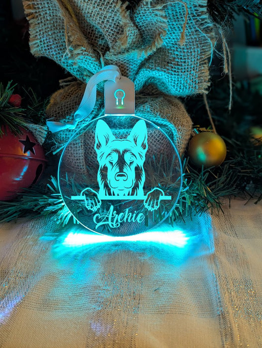 German Shepherd Dog Personalised Name Christmas Light Bauble Decoration - KustomboxNight Lights & Ambient LightingKustomboxBauble - Standard Size