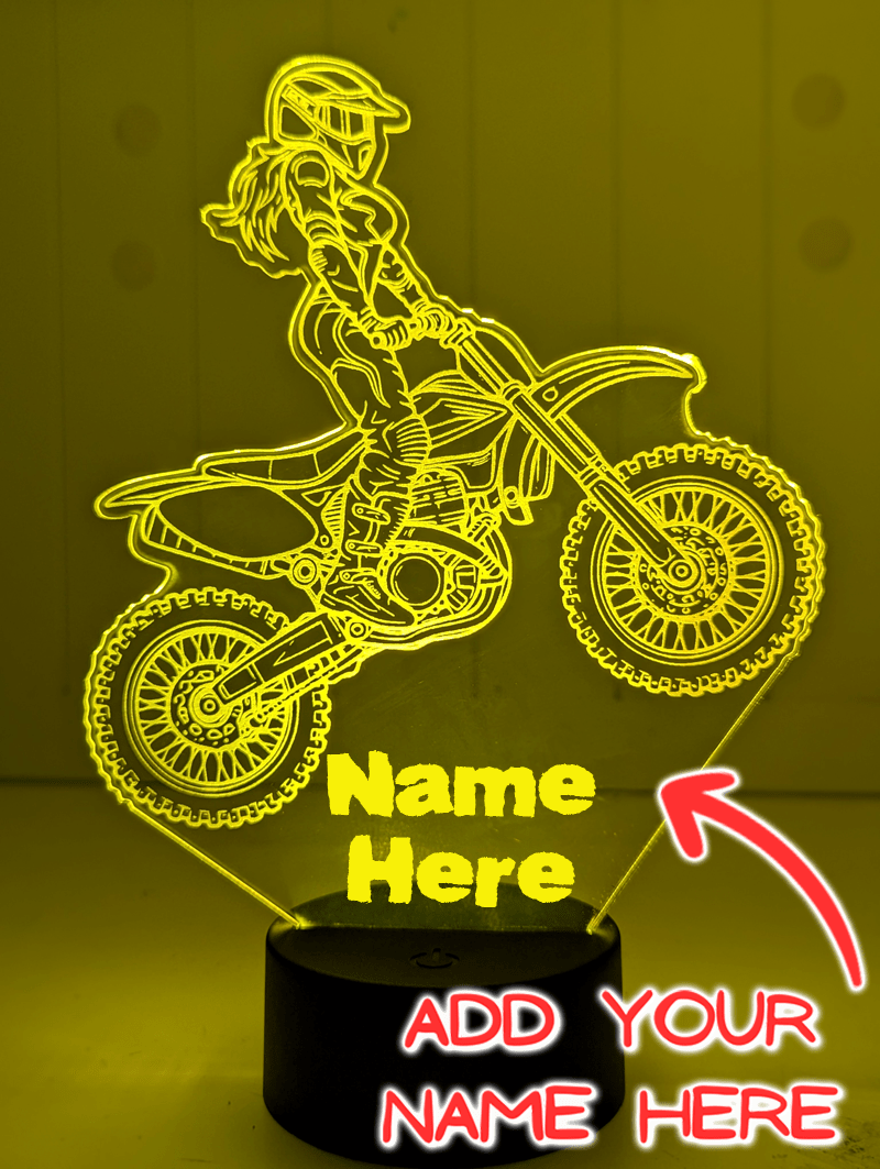 Girl Motocross Dirt Bike Rider Custom Name 3D LED Night Light - KustomboxNight Lights & Ambient LightingKustomboxLarge Custom Name