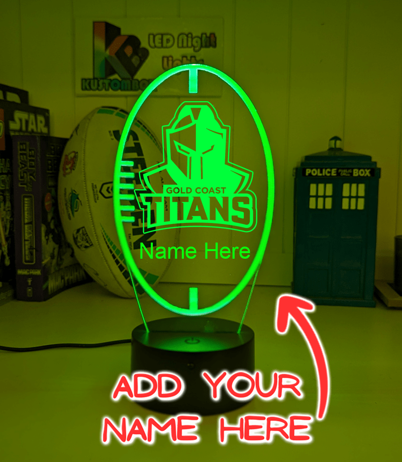 Gold Coast Titans Personalised Ball Shaped 3D LED Night Light Name Lamp - KustomboxNight Lights & Ambient LightingKustomboxStandard Size - Personalised Name