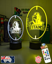 Personalised Gold Coast Titans 3D LED night light glowing in 7 colours, perfect for kids or man caves ball shape, current logo 
