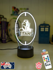 Gold Coast Titans logo 3D acrylic light with 16-colour remote, ideal NRL gift for bedroom or bar. ball shape, current logo