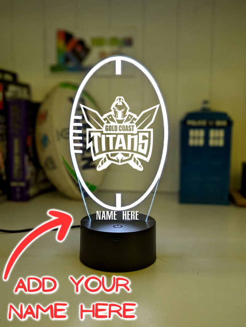 Gold Coast Titans logo 3D acrylic light with 16-colour remote, ideal NRL gift for bedroom or bar. ball shape, original logo. add your custom name