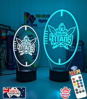 Personalised Gold Coast Titans 3D LED night light glowing in 7 colours, perfect for kids or man caves ball shape, original logo. Dual Size