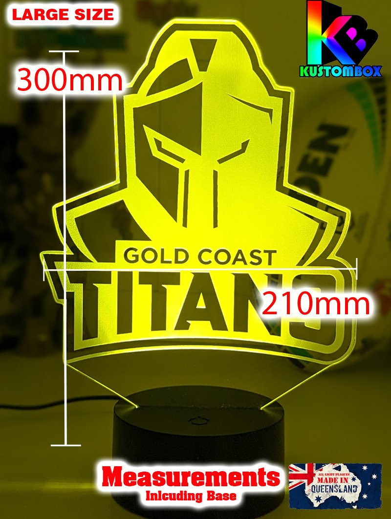 Custom Gold Coast Titans LED lamp with 7-colour glow, perfect NRL-themed gift, Outline shape, original logo 