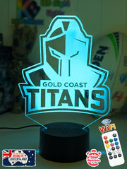  Personalised Gold Coast Titans 3D LED night light glowing in 7 colours, perfect for kids or man caves. Outline shape, new logo 
