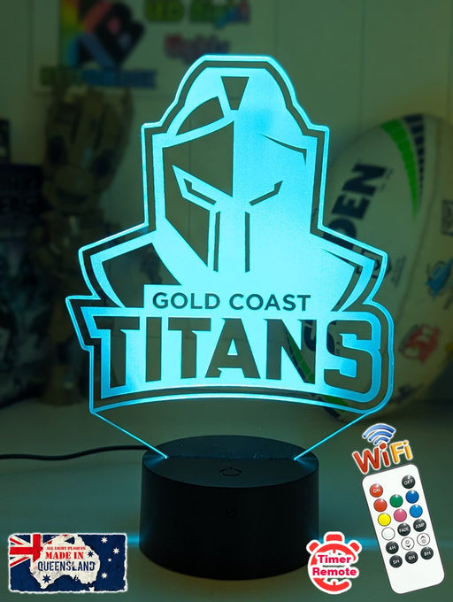  Personalised Gold Coast Titans 3D LED night light glowing in 7 colours, perfect for kids or man caves. Outline shape, new logo 