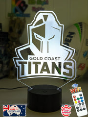 Gold Coast Titans logo 3D acrylic light with 16-colour remote, ideal NRL gift for bedroom or bar. Outline shape, new logo 