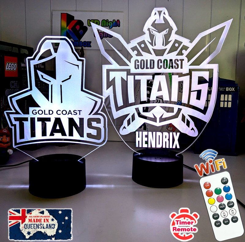 Custom Gold Coast Titans LED lamp with 7-colour glow, perfect NRL-themed gift, Outline shape, original logo 