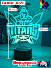 Gold Coast Titans rugby league 3D LED night light with USB power and multi-colour fade mode. Outline shape, original logo