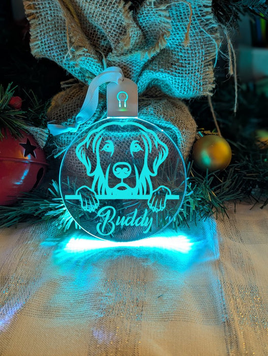 Golden Retriever Dog Personalised Name Christmas Light Bauble Decoration - KustomboxNight Lights & Ambient LightingKustomboxBauble - Standard Size