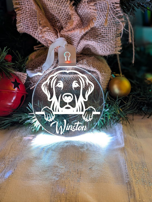 Golden Retriever Dog Personalised Name Christmas Light Bauble Decoration - KustomboxNight Lights & Ambient LightingKustomboxBauble - Standard Size