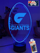 Greater Western Sydney Giants Australian Football Club 3D LED Night Light - KustomboxNight Lights & Ambient LightingKustomboxStandard Size