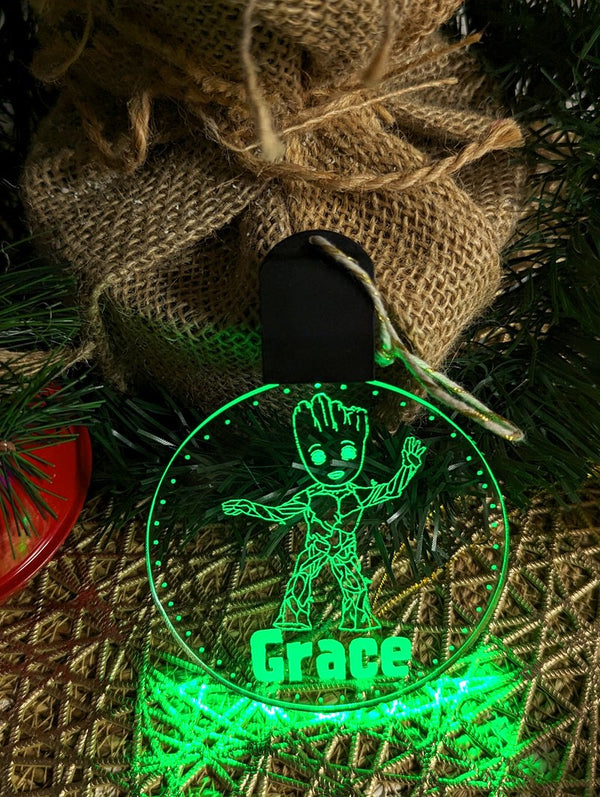 Groot Guardians Galaxy Personalised Christmas Tree Bauble 3D LED Light Decoration - KustomboxNight Lights & Ambient LightingKustomboxBauble - Standard