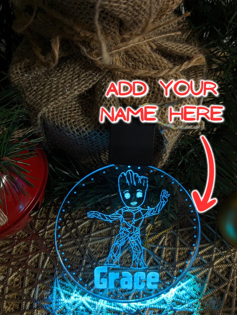 Groot Guardians Galaxy Personalised Christmas Tree Bauble 3D LED Light Decoration - KustomboxNight Lights & Ambient LightingKustomboxBauble - Standard