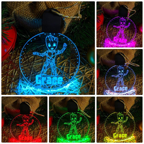 Groot Guardians Galaxy Personalised Christmas Tree Bauble 3D LED Light Decoration - KustomboxNight Lights & Ambient LightingKustomboxBauble - Standard