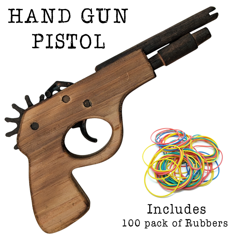 Timber Hand Pistol Wooden Rubber Band Gun Classic Wooden Toy