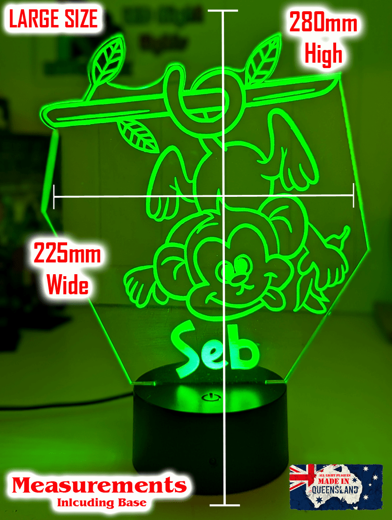 Led Monkey Hanging Monkey on Branch Personalised Name 3D LED Night Light Lamp ...