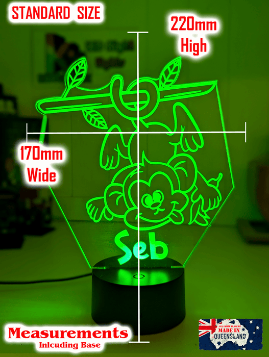 Hanging Monkey on Branch Personalised Name 3D LED Night Light Lamp - KustomboxNight Lights & Ambient LightingKustomboxStandard Light - No Name