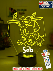 Hanging Monkey on Branch Personalised Name 3D LED Night Light Lamp - KustomboxNight Lights & Ambient LightingKustomboxStandard Light - No Name