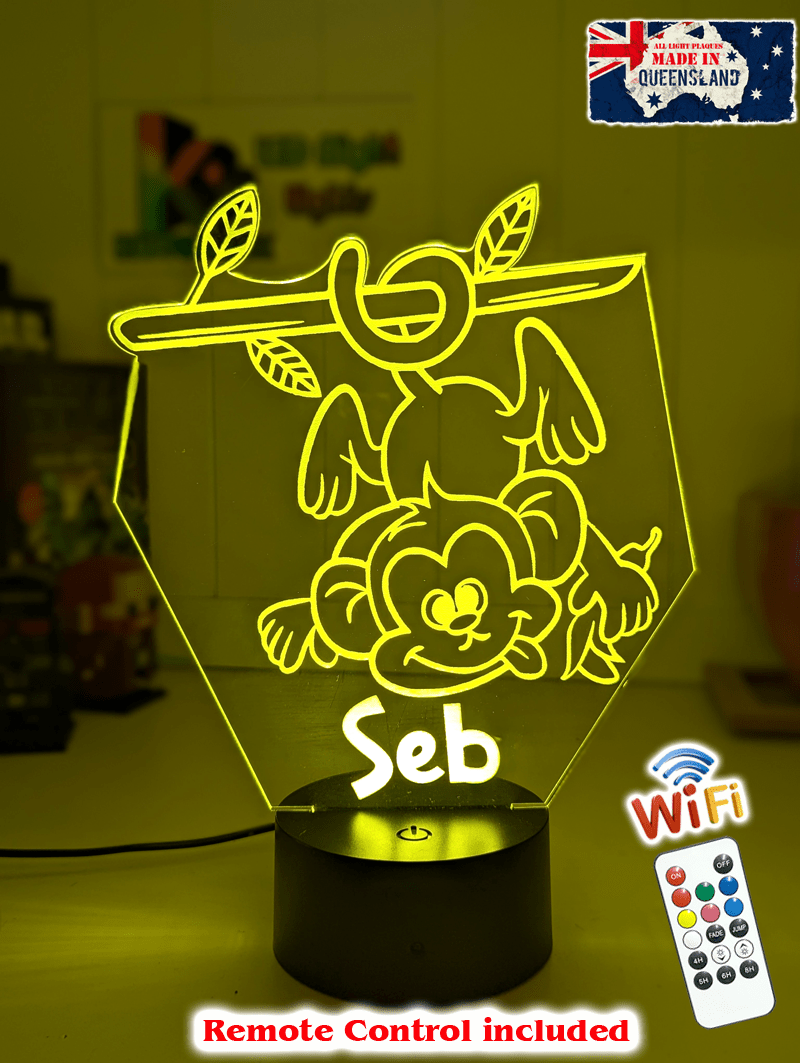 Hanging Monkey on Branch Personalised Name 3D LED Night Light Lamp ...